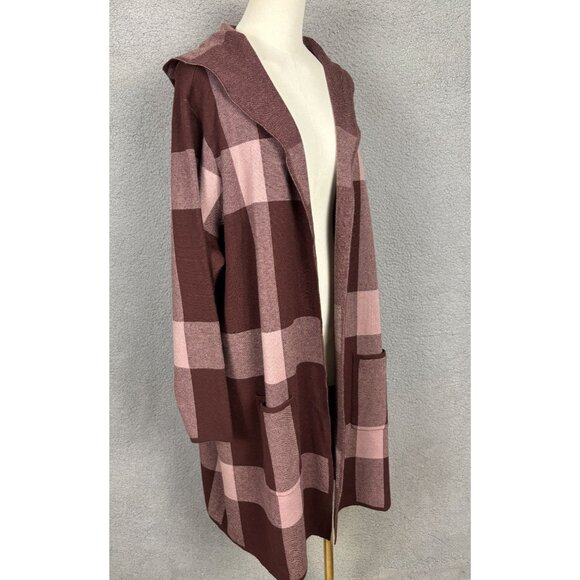 Belldini Women's Plaid Hooded Open Cardigan Brown 3XL New Without Tags - Picture 3 of 8